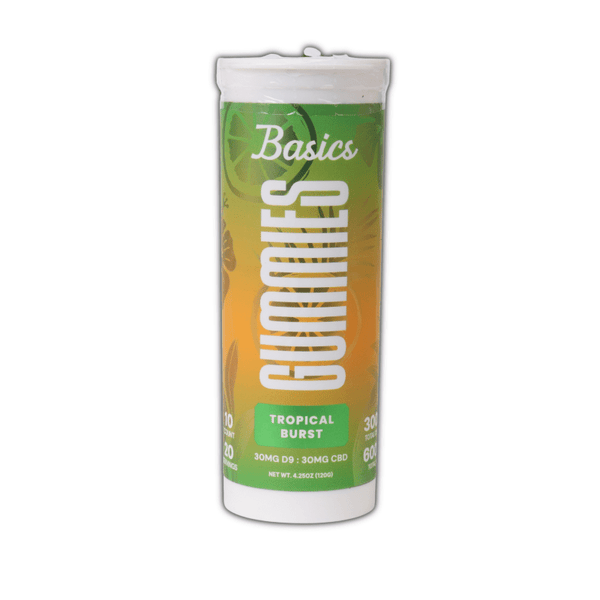 Basics Tropical Burst 1:1 30mg gummies - sold by Green Treez Company