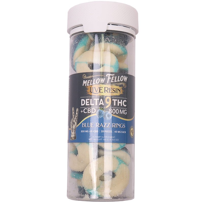 Mellow Fellow Blue Raspberry Rings Gummies | 800mg 20 Count | THC CBD ...