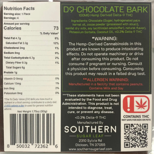 Chocolate Bark Delta 9 THC 150mg - sold by Green Treez Company