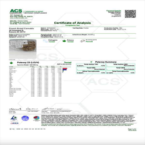 Chocolate Chip Coconut Granola Bar 100mg Delta 9 THCv - sold by Green Treez Company