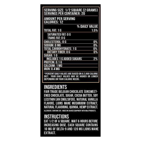 Coconut Crunch Dark Chocolate 15mg THC Lion’s Mane - sold by Green Treez Company