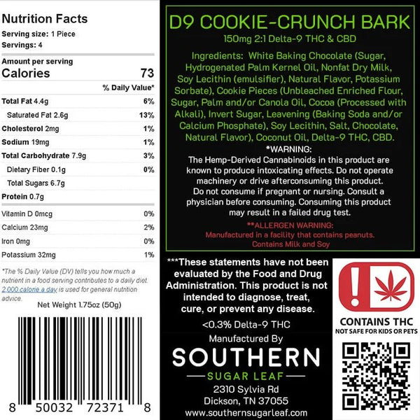 Cookie Crunch Chocolate Bark 150mg Delta 9 THC - sold by Green Treez Company