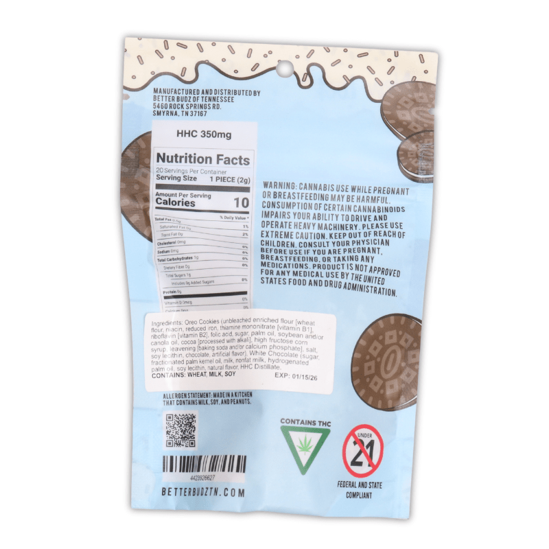 Better Budz of TN Cookies n Creme Bites | 500mg | HHC – Green Better Budz of TN Cookies n Creme Bites | 500mg | HHC – Green