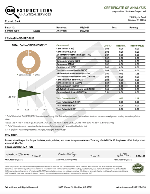 Cosmic Chocolate Bark Delta 8 THC 150mg - sold by Green Treez Company