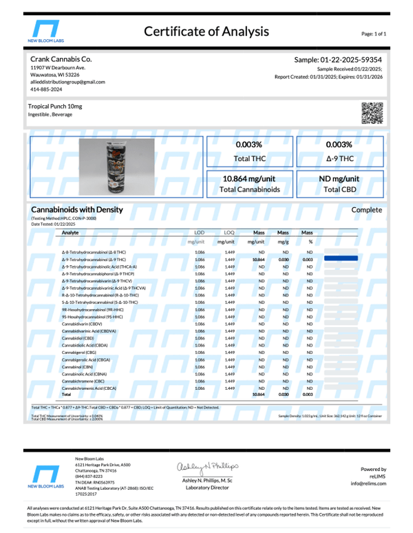 Crank Tropical Punch 10mg Delta 9 THC + Reishi and Cordyceps - sold by Green Treez Company