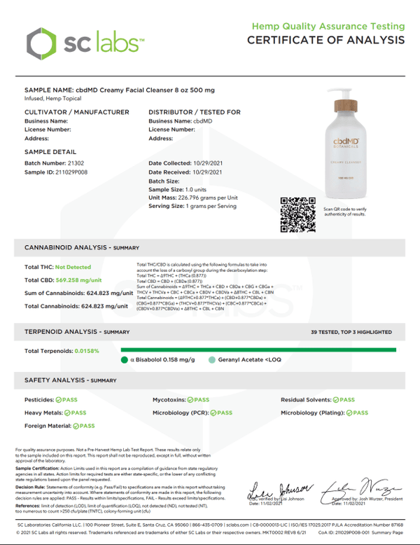 Creamy Cleanser CBD 500mg - sold by Green Treez Company