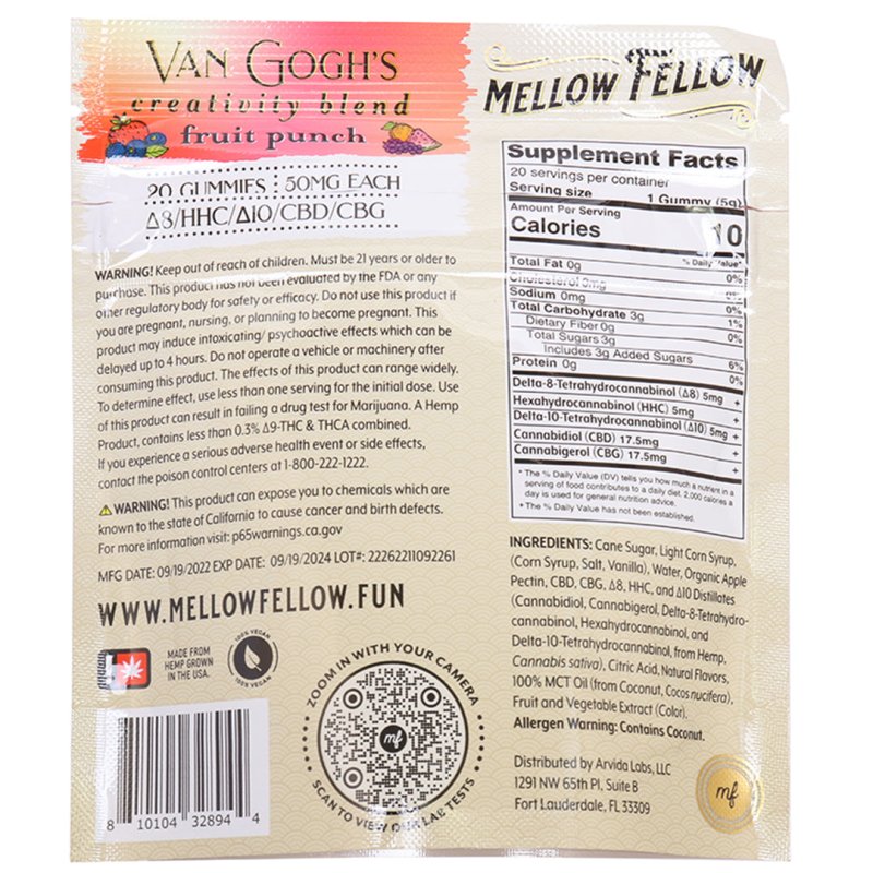 Mellow Fellow Sour Punch Gummies | 1000mg | THC Creativity Blend Green Treez Company Mellow Fellow Sour Punch Gummies | 1000mg | THC Creativity Blend Green Treez Company