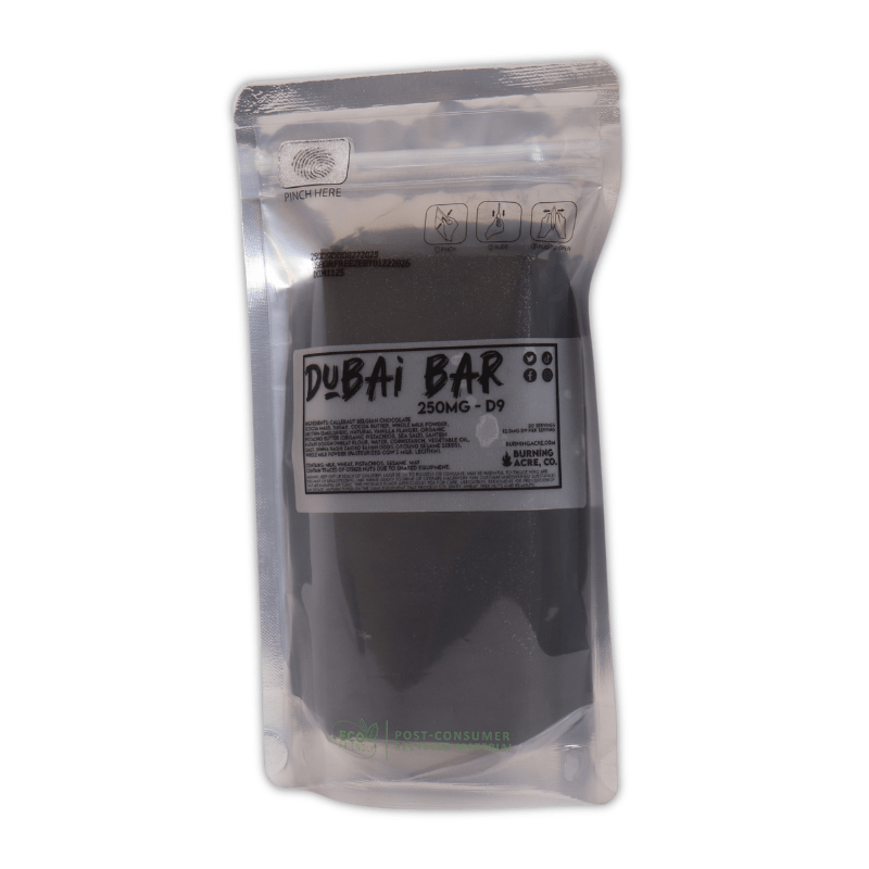 Burning Acre Dubai Chocolate Bar | 250mg Delta 9 THC | Gourmet Belgian Green Treez Company Burning Acre Dubai Chocolate Bar | 250mg Delta 9 THC | Gourmet Belgian Green Treez Company