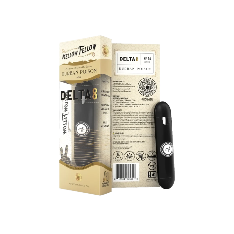Mellow Fellow Durban Poison Disposable | 2 gram | Delta 8 THC Green Treez Company Mellow Fellow Durban Poison Disposable | 2 gram | Delta 8 THC Green Treez Company