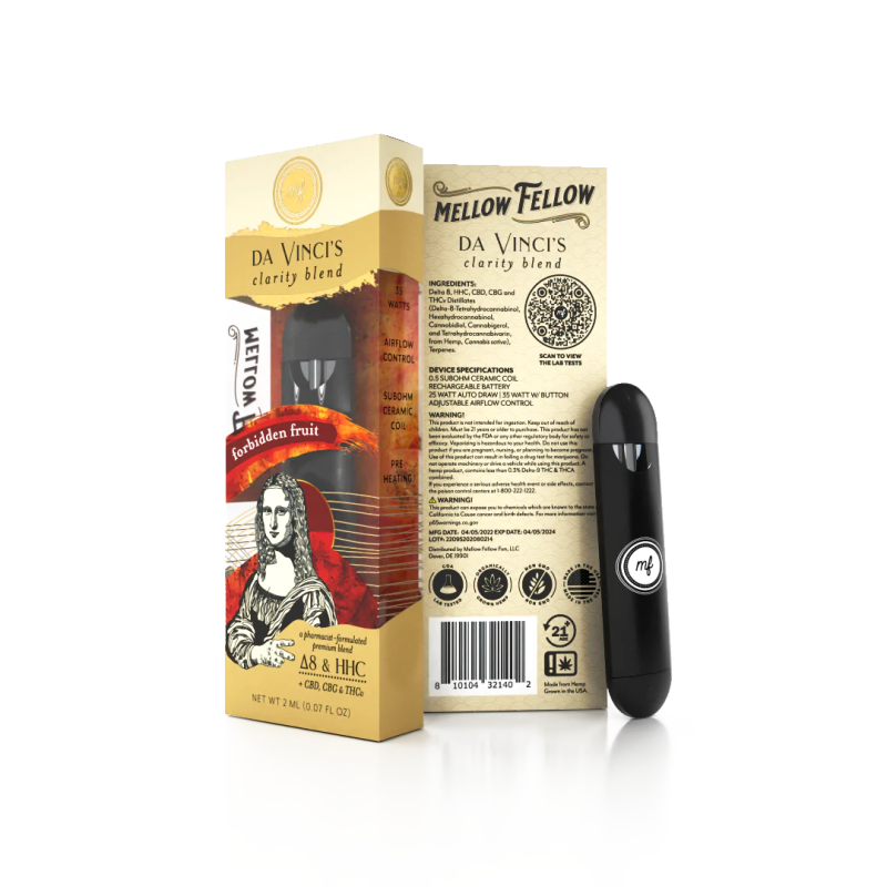 Mellow Fellow Picasso's Clarity Blend Forbidden Fruit Disposable | 2 grams | Delta 8 THC HHC CBD CBG THCv Green Treez Company Mellow Fellow Picasso's Clarity Blend Forbidden Fruit Disposable | 2 grams | Delta 8 THC HHC CBD CBG THCv Green Treez Company