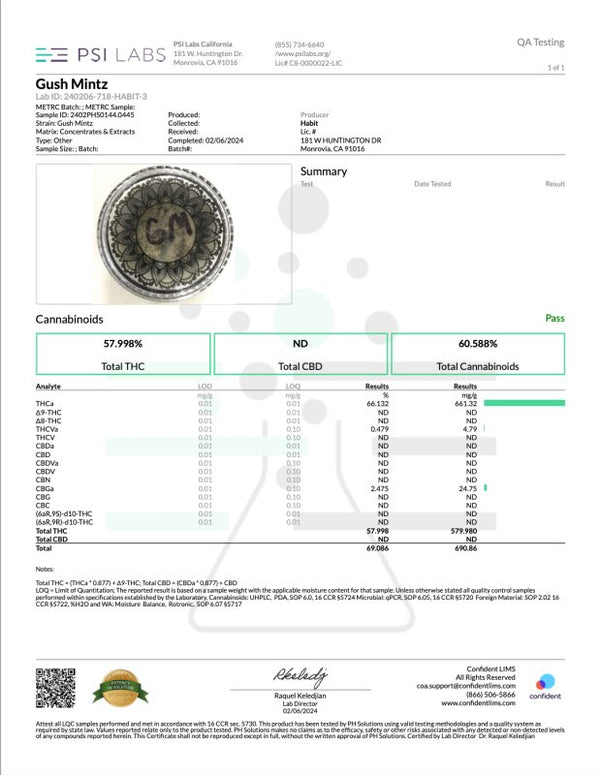 Gush Mintz Hash Concentrate 1g THCa - sold by Green Treez Company