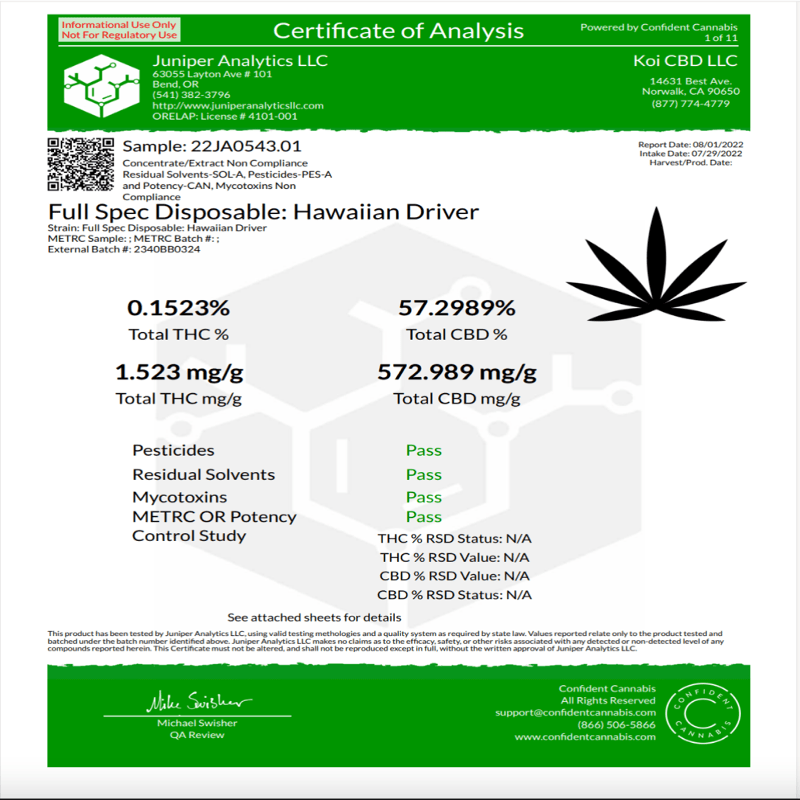 Koi CBD Hawaiian Driver Disposable | 2 grams | CBD Green Treez Company Koi CBD Hawaiian Driver Disposable | 2 grams | CBD Green Treez Company