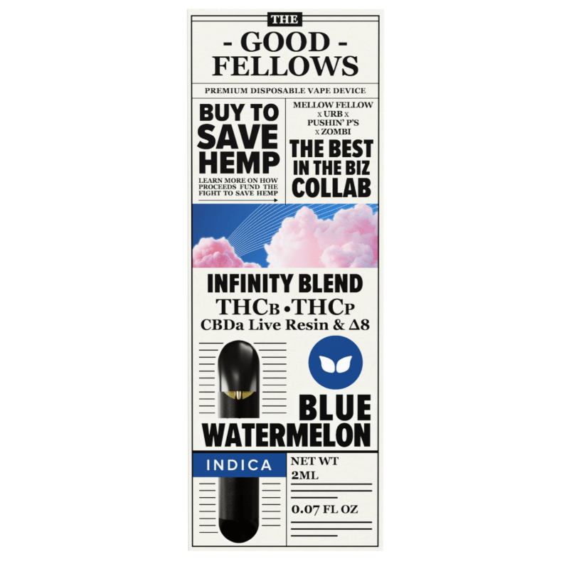 GoodFellows Blue Watermelon Infinity Blend Disposable | 2 grams | THCp Green Treez Company GoodFellows Blue Watermelon Infinity Blend Disposable | 2 grams | THCp Green Treez Company