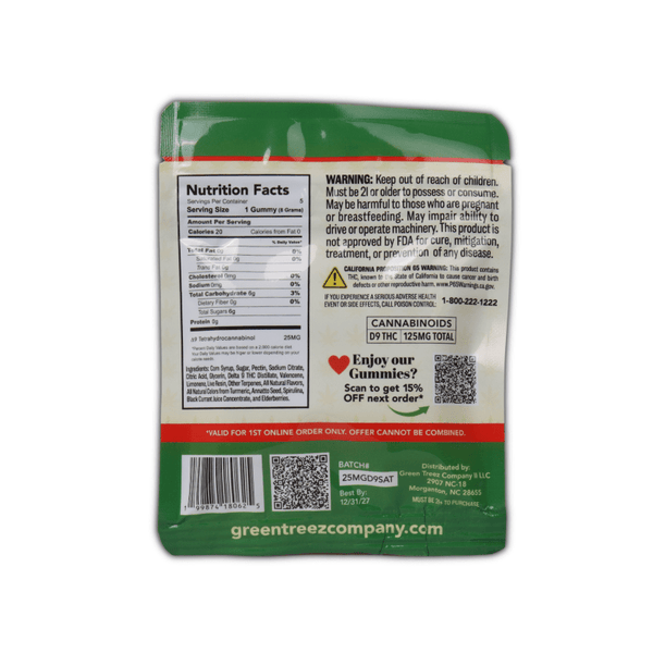 Live Resin THC Gummies 125mg - Fruit Medley 5 Count - sold by Green Treez Company