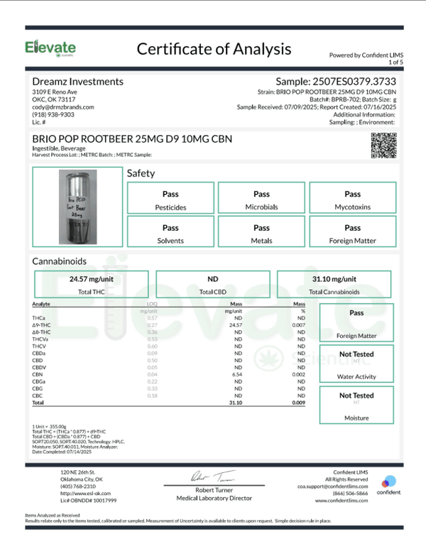 Low Sugar Root Beer Soda 35mg THC CBN - sold by Green Treez Company