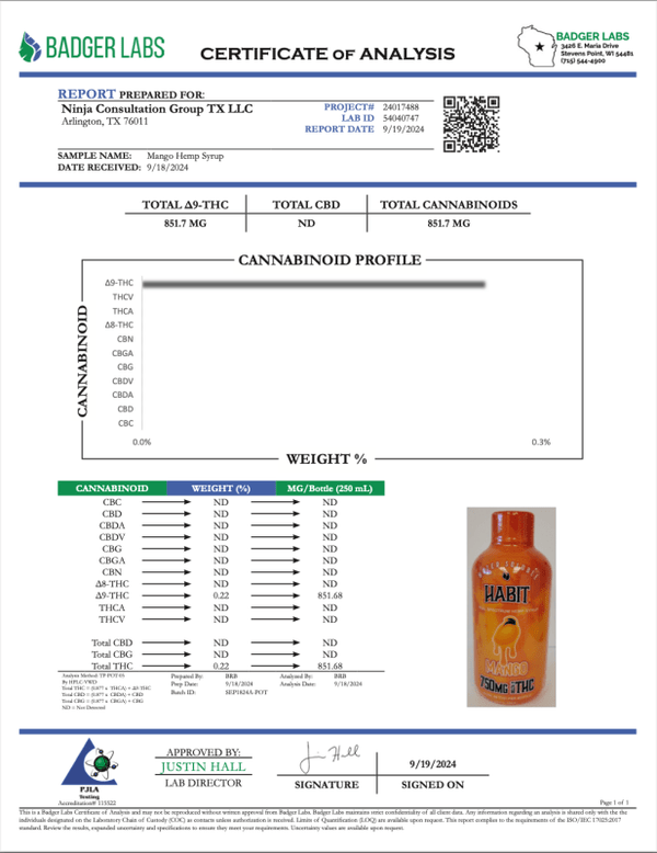 Mango Syrup 750mg Delta 9 THC - sold by Green Treez Company