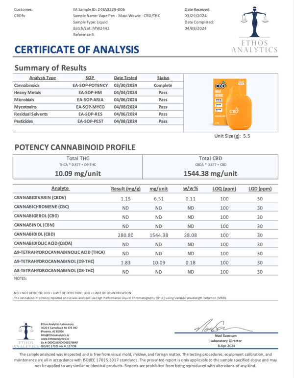 Maui Wowie Disposable 1500mg Full Spectrum CBD - sold by Green Treez Company
