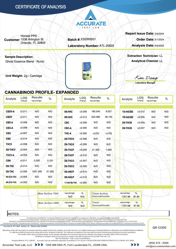 Runtz Live Badder Cartridge 2g THCa Blend - sold by Green Treez Company