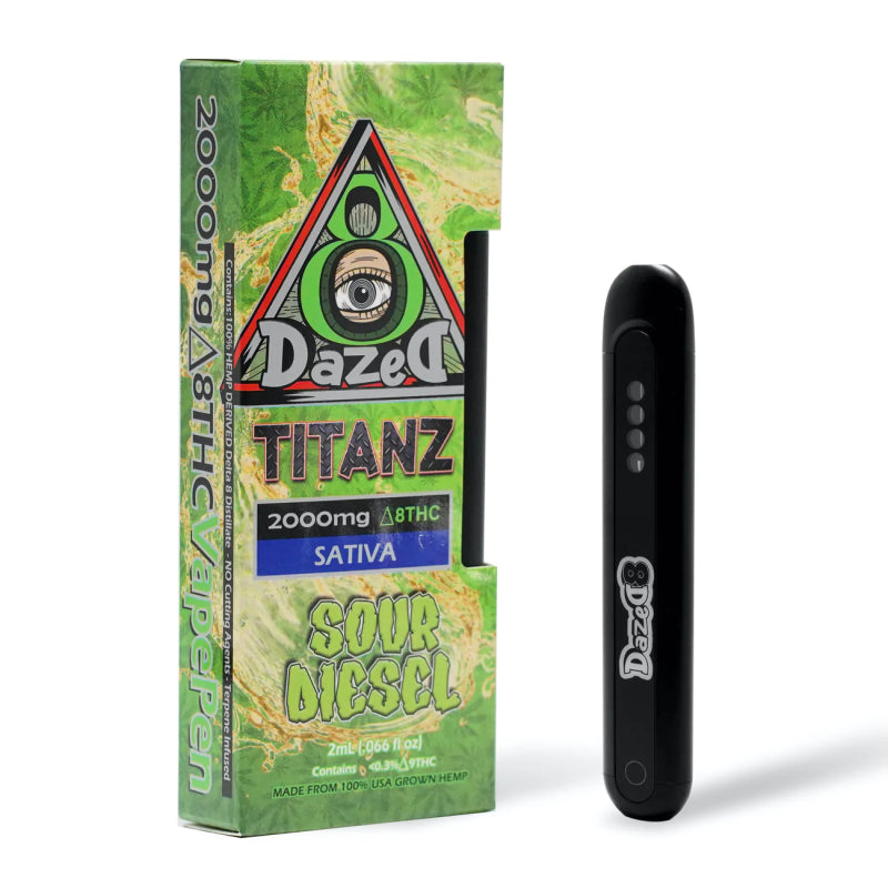 Dazed8 Sour Diesel Titanz Disposable | 2 grams | Delta 8 THC Green Treez Company Dazed8 Sour Diesel Titanz Disposable | 2 grams | Delta 8 THC Green Treez Company