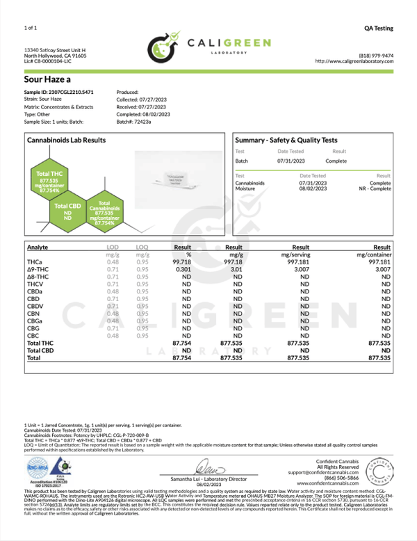 Sour Haze Extract Concentrate Dab 1g THCa - sold by Green Treez Company