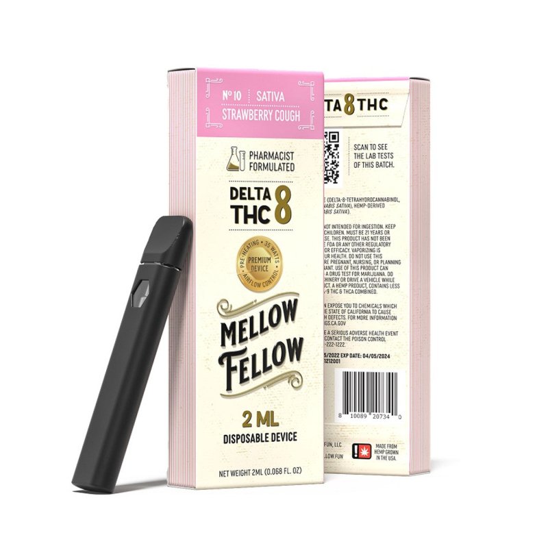 Mellow Fellow Strawberry Cough Disposable | 2 grams | Delta 8 THC Green Treez Company Mellow Fellow Strawberry Cough Disposable | 2 grams | Delta 8 THC Green Treez Company