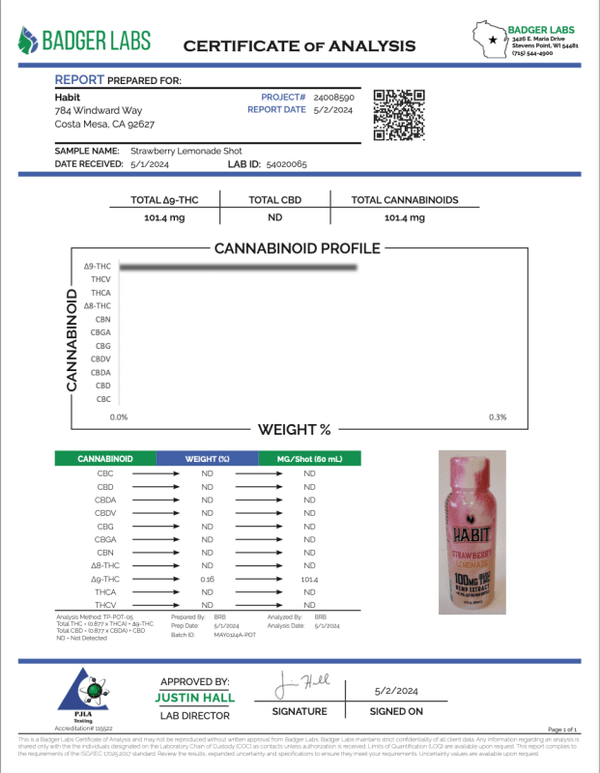 Strawberry Lemonade Shot 100mg Delta 9 THC - sold by Green Treez Company