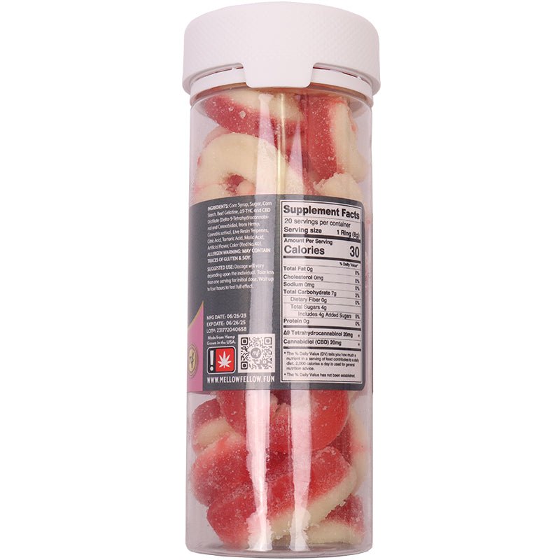 Mellow Fellow Strawberry Rings Gummies | 800mg 20 Count | THC CBD ...