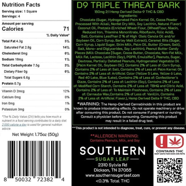 Triple Threat Chocolate Bark Delta 9 THC 150mg - sold by Green Treez Company