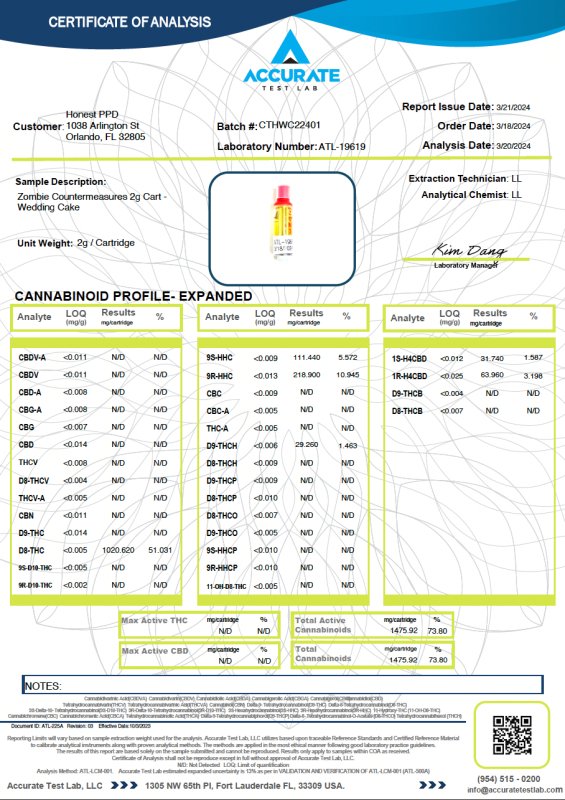 Wedding Cake Cartridge 2g THC Blend - sold by Green Treez Company